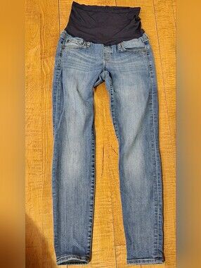 Stretch Maternity Skinny Jeans with Navy Waist Panel - Women